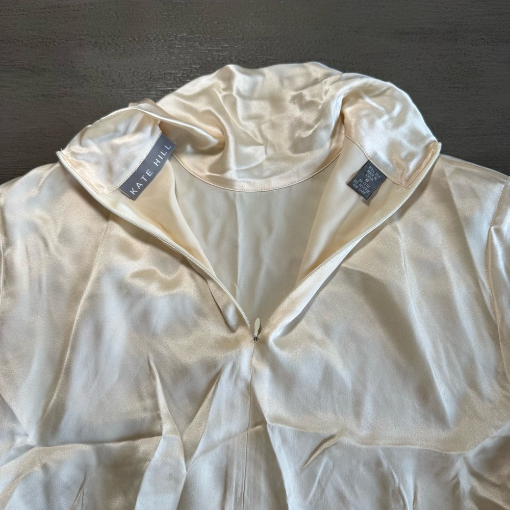100% Silk Ivory Cream Long Sleeve Blouse Shirt Kate Hill 6 - Picture 6 of 9